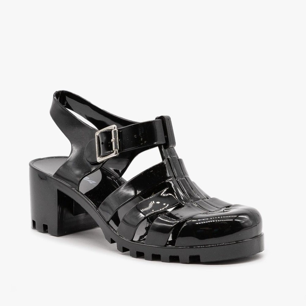 Chunky-Heel Sandal Black Patent